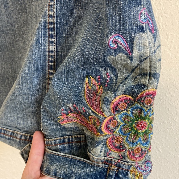 Vintage Y2K Arizona Jean Co Boho Sparkly Floral Embroidered Denim Vest💕 - Picture 9 of 9